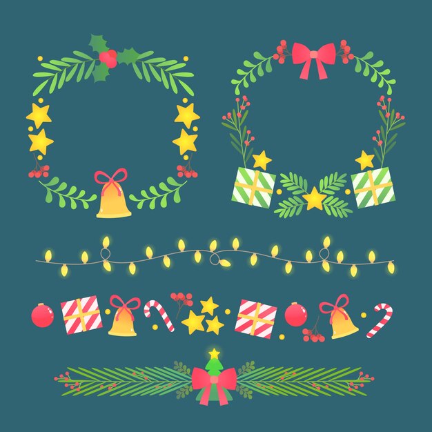 Marcos navideños y bordes en diseño plano