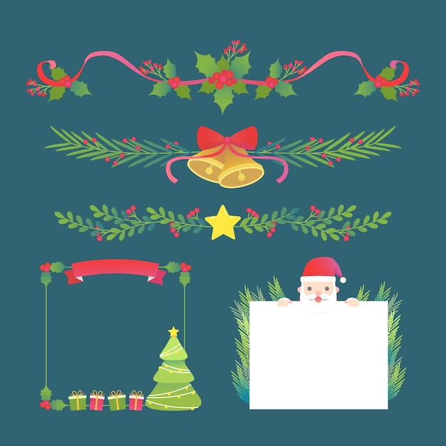 Marcos navideños y bordes en diseño plano.