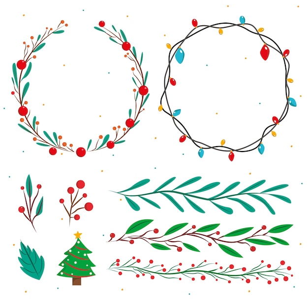 Marcos navideños y bordes en diseño plano.