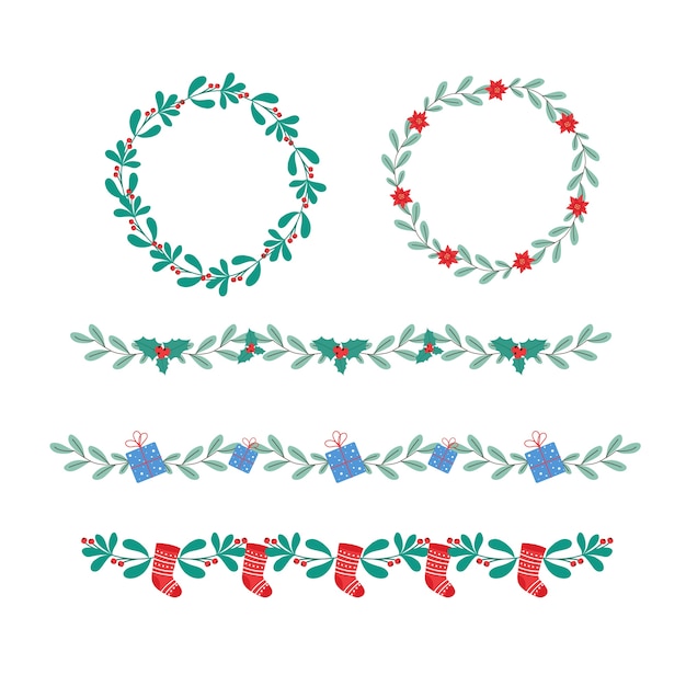 Marcos navideños y bordes en diseño plano