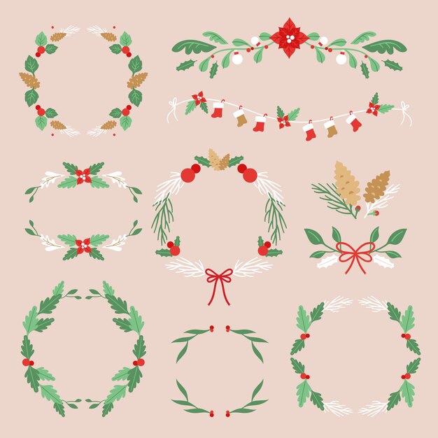 Marcos navideños y bordes en diseño plano