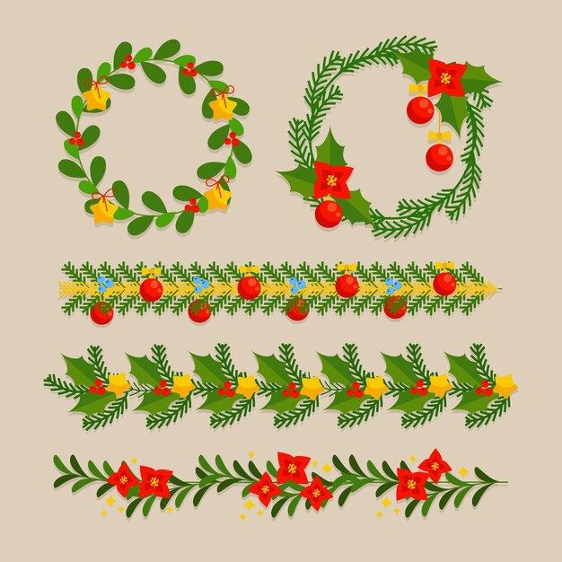 Marcos navideños y bordes en diseño plano.