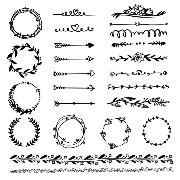 Marcos ornamentales y flechas colección dibujada a mano