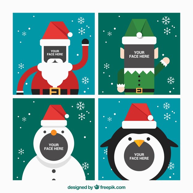 Vector gratuito marcos de personajes navideños planos