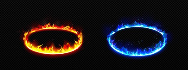 Marcos redondos con fuego Anillos ardientes con llama