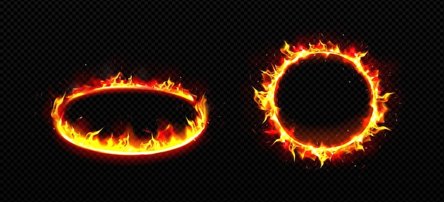 Marcos redondos con fuego Anillos ardientes con llama