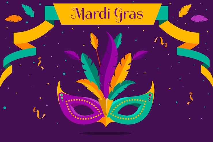 Vector gratuito mardi gras con máscara y plumas