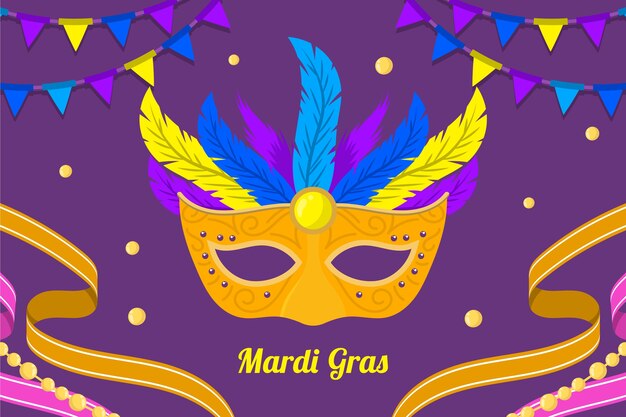 Mardi gras plano con máscara y plumas