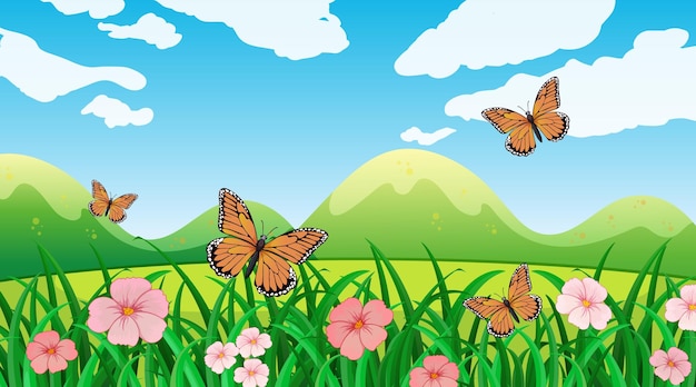 Vector gratuito las mariposas en un prado soleado