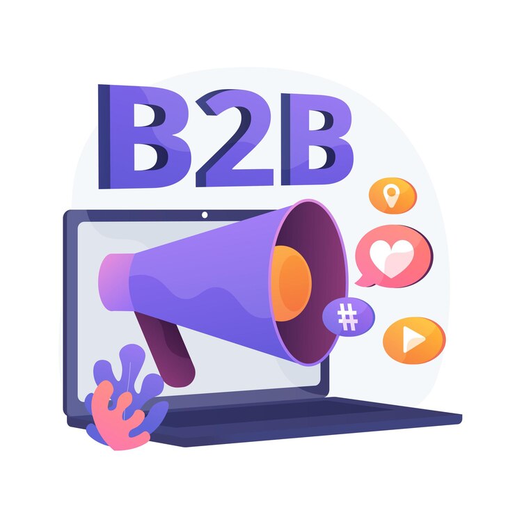 Vector gratuito marketing b2b. colaboración empresarial, smm, notificación por internet. elemento de diseño plano de campaña promocional online. anuncios de redes sociales.