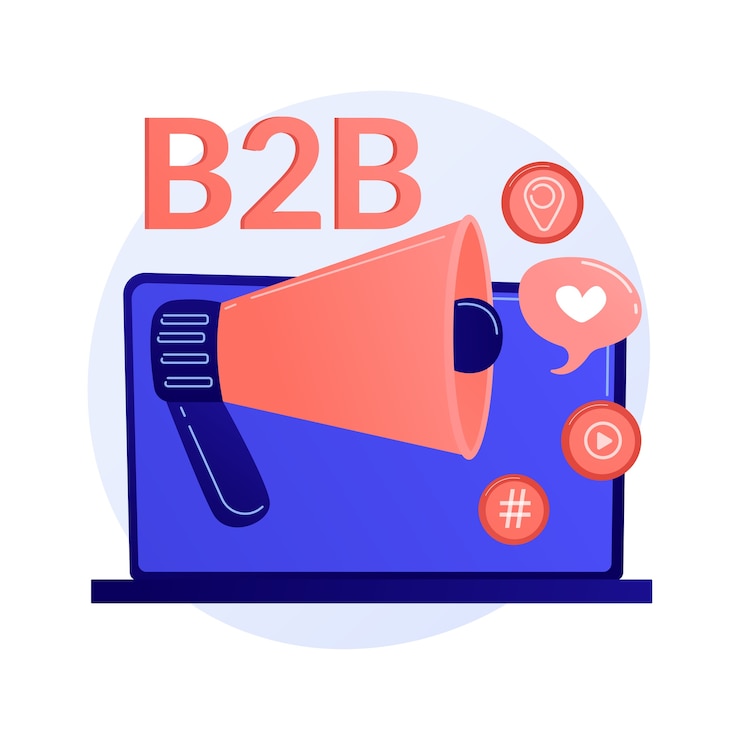 Vector gratuito marketing b2b. colaboración empresarial, smm, notificación por internet. elemento de diseño plano de campaña promocional online. ilustración de concepto de anuncios de red de redes sociales