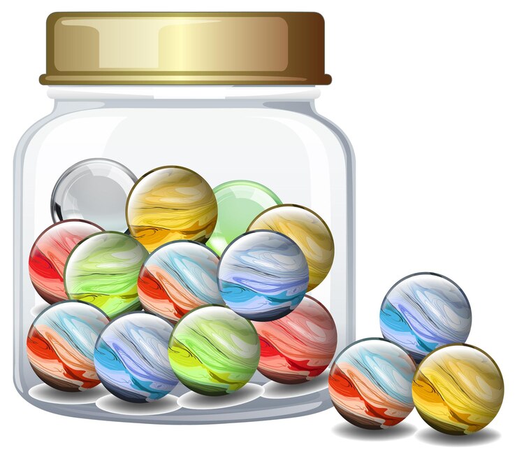 Vector gratuito los mármoles de colores en un frasco de vidrio