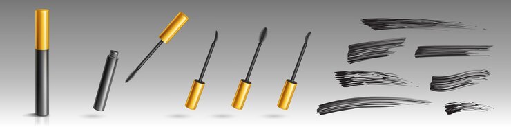 Vector gratuito máscara de pestañas con pinceles black smudge swatches