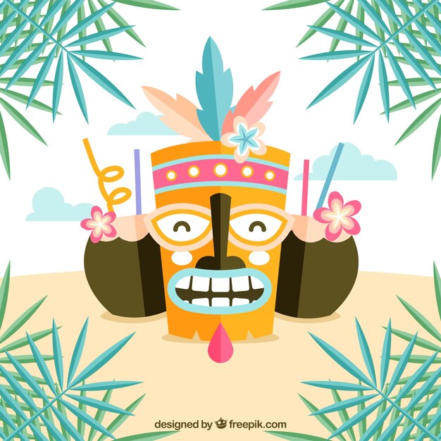 Máscara tiki divertida con cócteles de coco