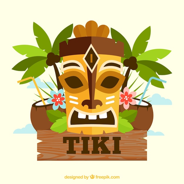 Máscara tiki étnica con palmeras y cocos