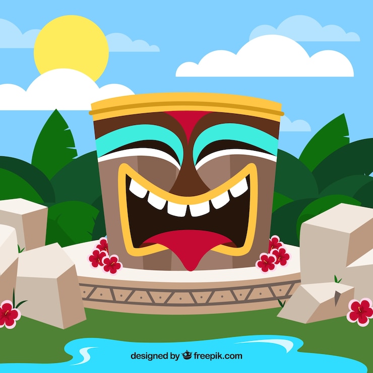 Vector gratuito máscara tiki feliz en la naturaleza