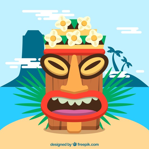 Máscara tribal con corona de flores