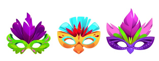 Máscaras de carnaval coloridas aisladas en blanco
