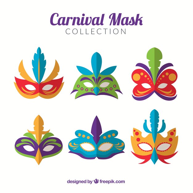 Máscaras de carnaval coloridas en diseño plano