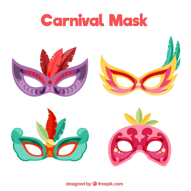 Vector gratuito máscaras de carnaval coloridas con plumas