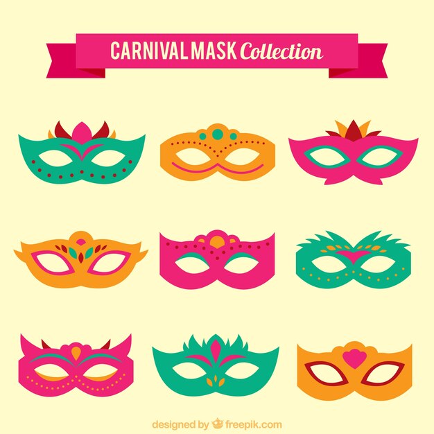 Máscaras decorativas de carnaval en diseño plano