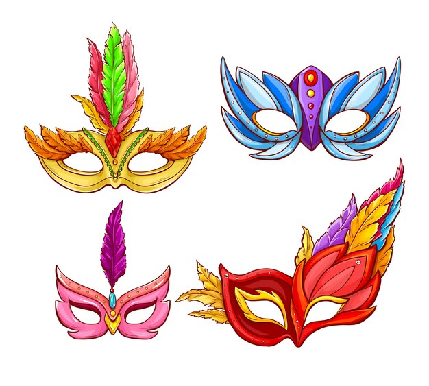 Máscaras faciales brillantes para carnavales venecianos.