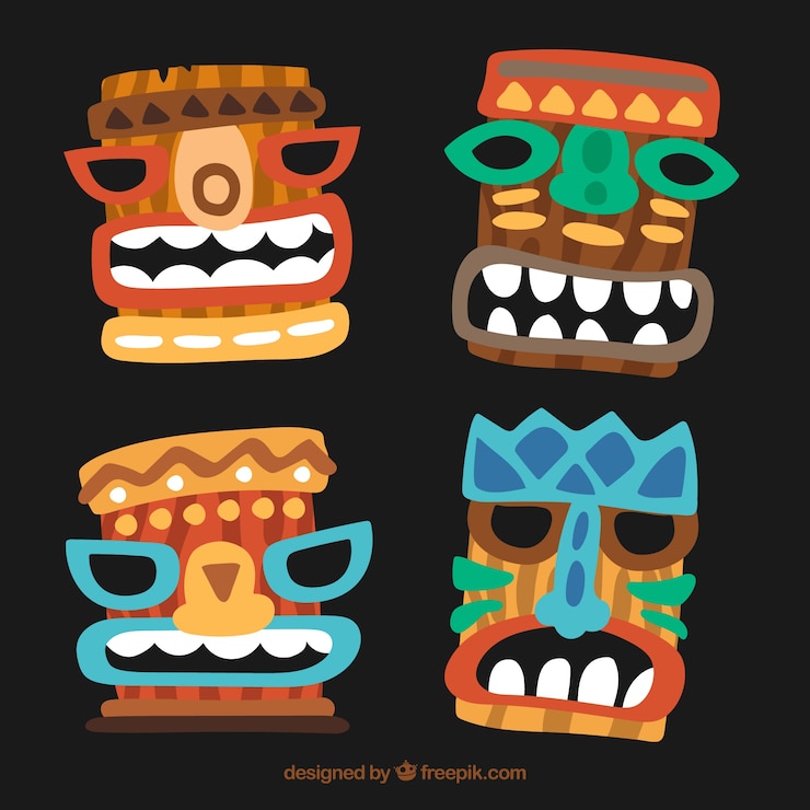 Vector gratuito máscaras hawaianas sonrientes