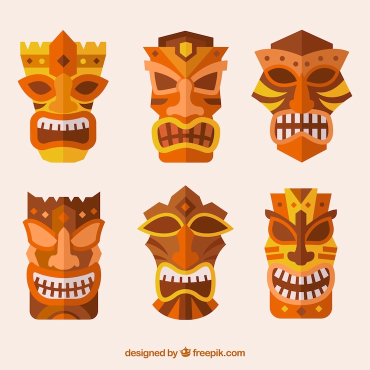 Vector gratuito máscaras tiki decorativas