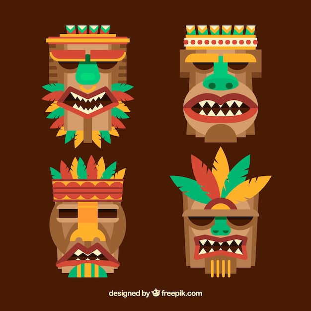 Vector gratuito máscaras tiki en diseño plano