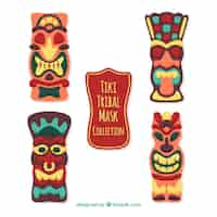 Vector gratuito máscaras tiki tribales con diseño plano