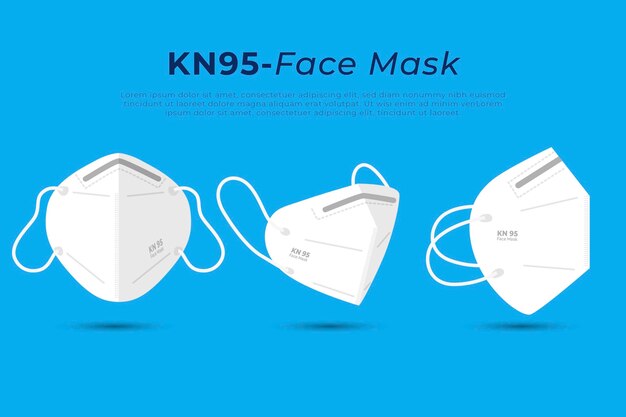 Mascarilla facial plana kn95 en diferentes perspectivas