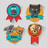 Vector gratuito mascota gato y perro medalla insignias iconos