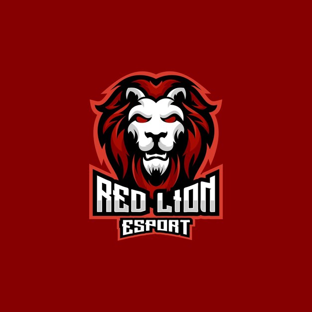 Mascota de juego de diseño de equipo de esport de logotipo de león rojo