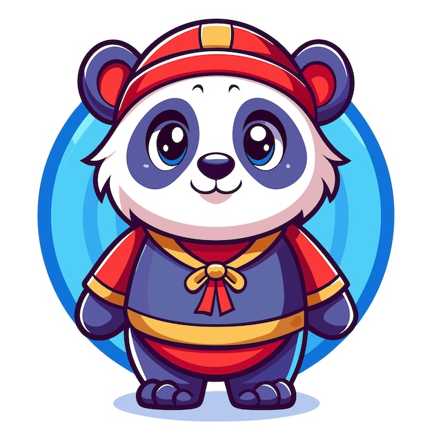La mascota del panda es de estilo colorido.