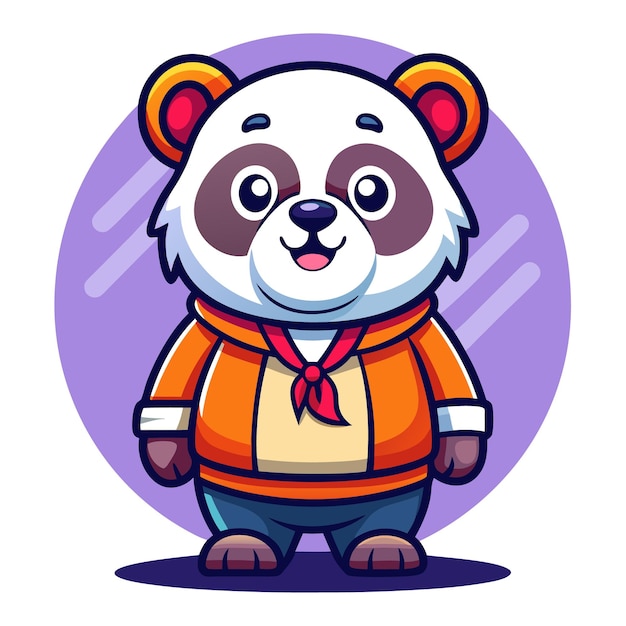 La mascota del panda es de estilo colorido.