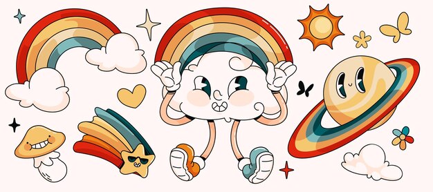 Mascotas del cielo retrógradas aisladas sobre un fondo blanco