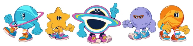 Las mascotas de dibujos animados del universo groovy en zapatillas de deporte