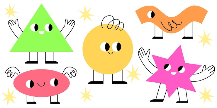 Vector gratuito mascotas de figuras geométricas aisladas en blanco