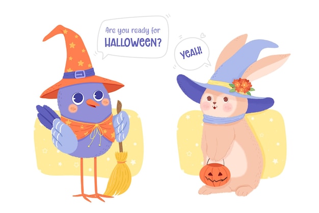 Vector gratuito mascotas vestidas con disfraces de halloween