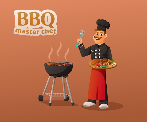 Vector gratuito master chef bbq composición de dibujos animados