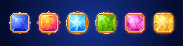 Match 3 juego de gemas con marco dorado Botón joya de la aplicación
