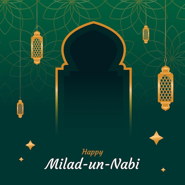 Vector gratuito mawlid milad-un-nabi saludo con linternas