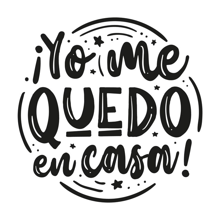 Vector gratuito me quedo en casa letras en español con diferentes elementos