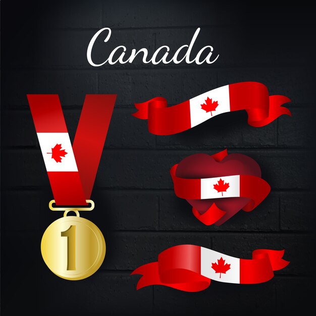 Medalla de oro y colección de lazos de canadá