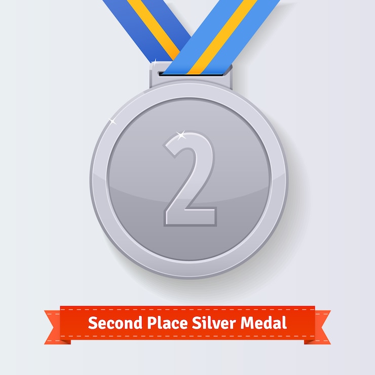 Vector gratuito medalla de plata de la segunda plaza con cinta azul