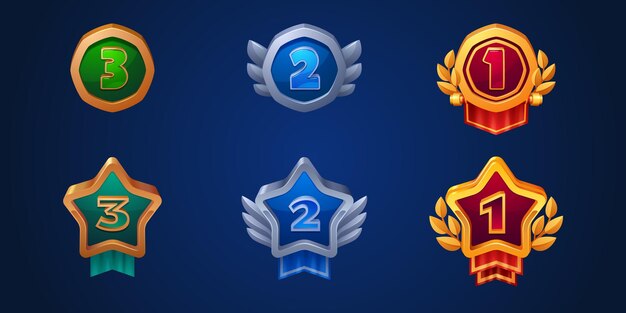 Medallas de rango de victoria del juego aisladas en el fondo