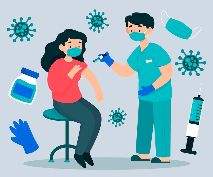 Vector gratuito médico dibujado a mano inyectando vacuna a un paciente