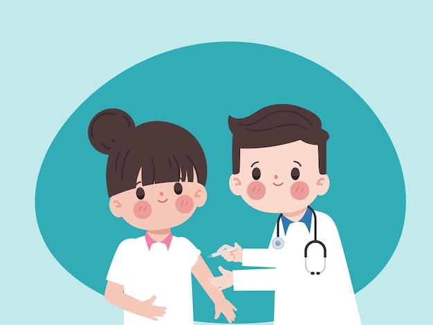 El médico está vacunando a una mujer joven contra el virus.