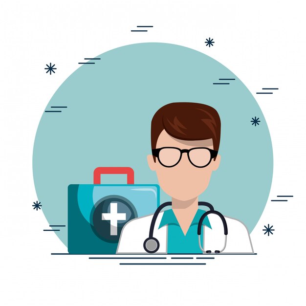 médico con iconos de servicio médico