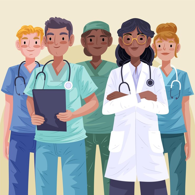 Vector gratuito médicos y enfermeras detallados